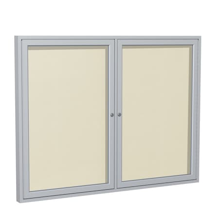 Ghent Enclosed Bulletin Board, 2 Door, Vinyl, 4 ft H x 5 ft W, Ivory PA24860VX-185